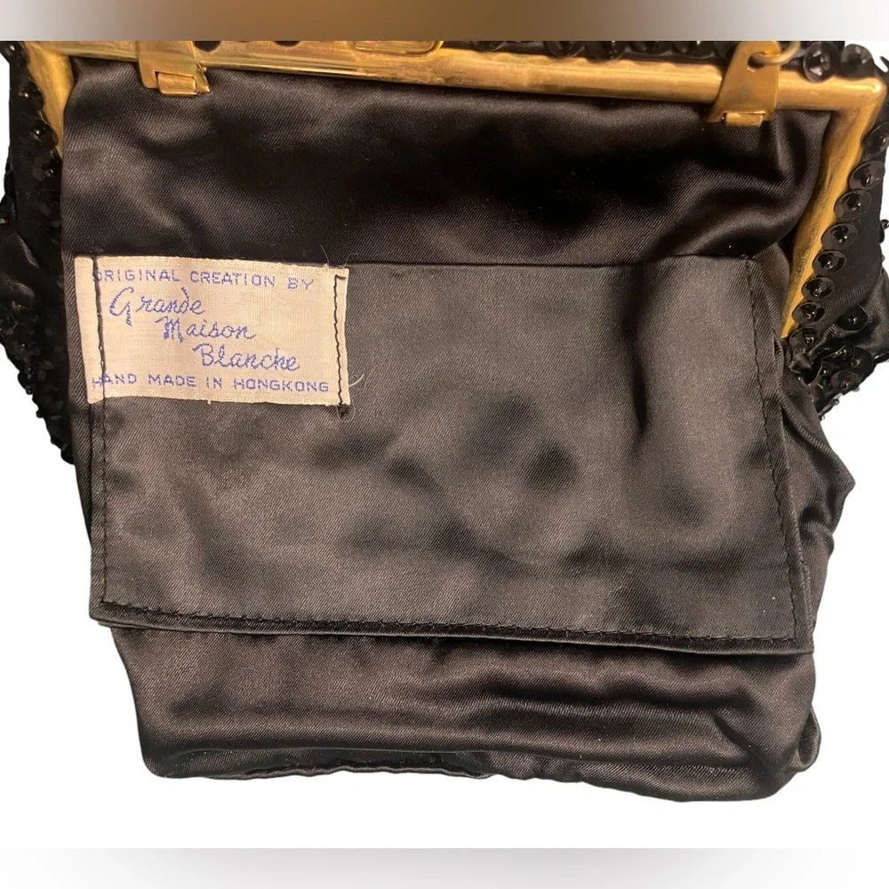 Vintage 50’s Grande Maison Blanche handmade evening clutch beading black gold
